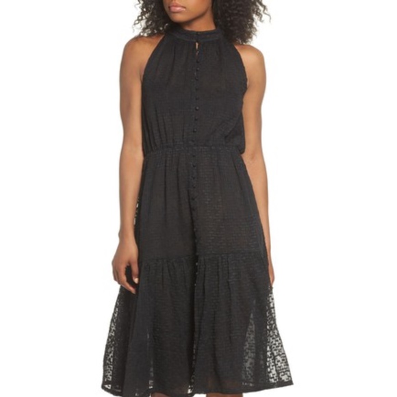 💐Black Button Front Textured Midi Dress💐 - Picture 2 of 8